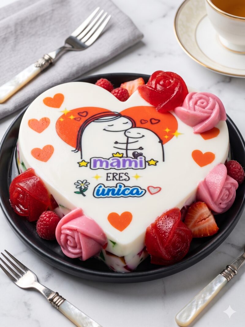 Gelatina Feliz Día Mami con rosas pastel