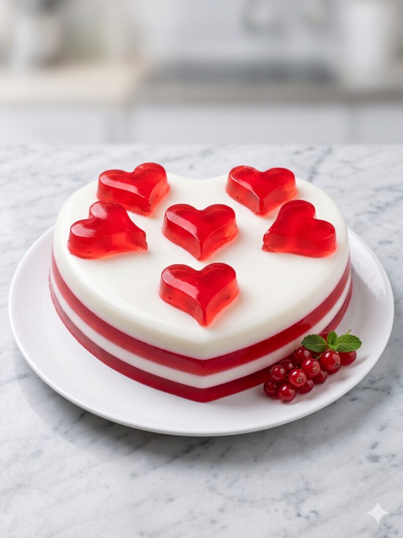Gelatina con corazones rojos en relieve